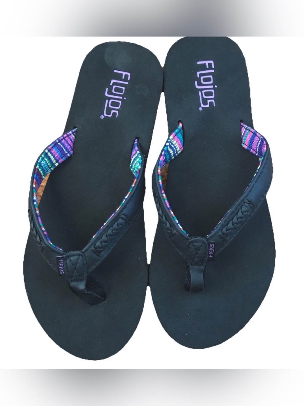 Flojos Black with Multicolor Under Straps Thong Flip Flop Slippers Girls Teen